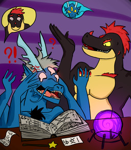 anthro black_body blue_body body_hair body_swap chest_hair duo grey_hair hair male male/male red_hair red_spikes braaks braaks_(dragon) emmanuelin_(emmanuelin13) absurd_res hi_res