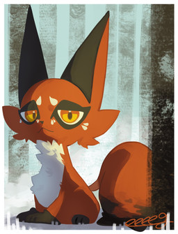 ambiguous_gender feral forest_background fur looking_at_viewer orange_body orange_eyes orange_fur paws sitting snow solo tail white_body white_fur eeeeg nintendo pokemon canid canine generation_8_pokemon mammal nickit pokemon_(species) 2026 hi_res signature