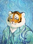 anthro clothed clothing countershade_face countershading dress_shirt fur male markings orange_body orange_fur parody shirt simple_background solo stripes topwear whiskers yellow_eyes bu2ma self-portrait_(vincent_van_gogh) felid mammal pantherine tiger 2020 3:4 detailed half-length_portrait hi_res inspired_by_formal_art oil_painting_(artwork) painting_(artwork) portrait signature traditional_media_(artwork) watermark