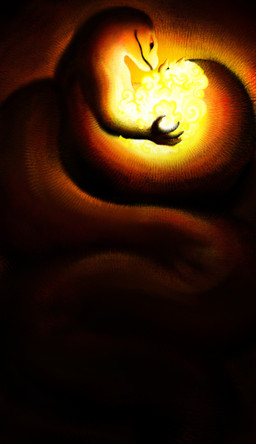 ambiguous_gender anthro apode claws coiling fire glowing holding_fireball legless long_tail serpentine smile tail ink-the-artist draconcopode naga 2025 absurd_res hi_res female_(lore)