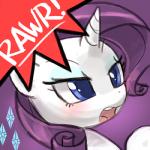 1:1 blue_eyes blush equid equine female feral friendship_is_magic hair hasbro headshot_portrait horn icon low_res lumineko mammal my_little_pony mythological_creature mythological_equine mythology open_mouth portrait purple_background purple_hair rarity_(mlp) rawr simple_background solo teeth tongue unicorn