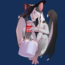 ambiguous_gender anthro bottle chest_wraps claws clothing container hair hat headgear headwear long_hair smile solo wings witch_hat wraps mekk bat mammal 1:1 alpha_channel hi_res female_(lore)