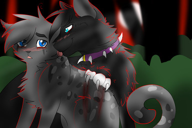 ambiguous/ambiguous ambiguous_gender black_body black_fur blood blush bodily_fluids claws duo feral fur glistening glistening_eyes grey_body grey_fur hair hair_over_eyes markings multicolored_body multicolored_fur pink_blush simple_background spots spotted_body spotted_fur tail toony thenightlyspirit warriors_(book_series) ashfur_(thunderclan) scourge_(warriors) domestic_cat felid feline felis mammal 2015 3:2 digital_drawing_(artwork) digital_media_(artwork) hi_res shaded soft_shading male_(lore)