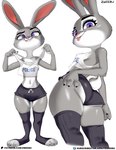 anthro blush bottomwear buckteeth butt butt_focus clothing female footwear looking_at_viewer nipples scut_tail short_tail shorts solo tail teeth toeless_footwear toeless_legwear tongue tongue_out translucent translucent_clothing wide_hips izhardraws disney zootopia judy_hopps lagomorph leporid mammal rabbit hi_res