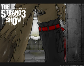 bathroom bodily_fluids butt cum genital_fluids male solo tail toilet urinal nagatsuki the_strange_show canid canine mammal