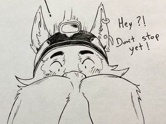 anal anthro anus blush butt duo ear_piercing facial_piercing headgear male male/male oral piercing rimming ring_piercing sex surprised text bug_eater epic_games fortnite rufus_(fortnite) wendell_(fortnite) canid canine canis mammal procyonid raccoon wolf traditional_media_(artwork)