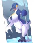 anthro beak belly big_belly big_breasts breasts female huge_breasts nipples non-mammal_breasts non-mammal_nipples nude open_mouth pole semi-anthro slightly_chubby smile solo wide_hips spotty_the_cheetah happy_feet gloria_(happy_feet) avian bird penguin hi_res