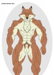 abs anthro balls biceps biped brown_body brown_fur fur fur_tan genitals looking_at_viewer male muscular muscular_anthro muscular_male nipples nude pecs pose solo standing tan_body tan_fur yellow_eyes maxime-jeanne bleach_(series) sajin_komamura canid canine canis mammal wolf 2013 absurd_res hi_res