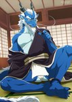 5_toes anthro asian_clothing clothing east_asian_clothing elderly elderly_anthro elderly_male feet fundoshi japanese_clothing male solo tail tail_tuft toes tuft underwear aledonrex mythology dragon eastern_dragon mythological_creature mythological_scalie scalie hi_res