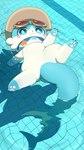 3_fingers 3_toes ambiguous_gender blue_body blush blush_stickers clothing eyewear eyewear_on_head fangs feet fingers floating floating_on_water glasses glasses_on_head hat headgear headwear long_tail looking_at_viewer pawpads paws shadow smile solo spread_arms spread_legs spreading swimming swimming_pool tail teeth toes water wet wet_body white_body flong honkai:_star_rail mihoyo bubble_(honkai:_star_rail) chimera 2025 4k 9:16 absurd_res digital_drawing_(artwork) digital_media_(artwork) hi_res shaded wallpaper