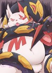 anthro belly blade blep coiling duo feral fupa male navel overweight pink_eyes tail tail_blade tongue tongue_out weapon_tail shirokumaou nintendo pokemon generation_3_pokemon pokemon_(species) seviper zangoose hi_res