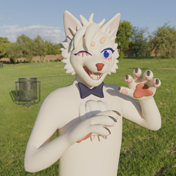 anthro beige_color blue_eyes bow_tie claws fur one_eye_closed pawpads paws solo teeth tongue white_color wink young johan_wolff(artist) vitalywf domestic_cat felid feline felis mammal 1:1 3d_(artwork) digital_media_(artwork) hi_res