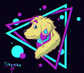 anthro black_nose blonde_hair blue_body blue_eyes blue_fur fur hair male neck_tuft purple_body purple_fur purple_hair smile smiling_at_viewer tuft yellow_body yellow_fur tikytikk tiky_(tikytikk) bird_dog canid canine canis domestic_dog golden_retriever hunting_dog mammal retriever bust_portrait portrait