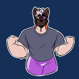 anthro arm_tuft beard black_eyebrows bottomwear brown_beard brown_body brown_ears brown_facial_hair brown_fur closed_smile clothed clothed_anthro clothed_male clothing countershading elbow_tuft eyebrows eyewear facial_hair fur glasses grey_clothing grey_shirt grey_t-shirt grey_topwear hair light_smile male male_anthro mouth_closed multicolored_body multicolored_fur orange_body orange_fur outline pink_hair purple_bottomwear purple_clothing purple_shorts shirt shorts simple_background smile solo t-shirt tan_body tan_countershading tan_fur telegram_sticker topwear transparent_background tuft white_outline melaisen bau_(melaisen) akita american_akita canid canine canis domestic_dog mammal spitz 1:1 2022 alpha_channel digital_drawing_(artwork) digital_media_(artwork) portrait three-quarter_portrait