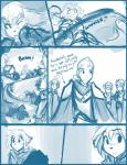 2015 anthro armor basitin blue_and_white cape clothing comic conditional_dnp felid female flora_(twokinds) group hair human keidran keiren_(twokinds) keith_keiser lynn_(twokinds) male mammal monochrome pantherine simple_background sketch tiger tom_fischbach twokinds white_background
