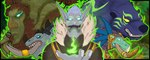 banner blue_body blue_eyes blue_fur blue_nose blue_sclera brown_spikes colored_fire druid feathers fire fur glowing glowing_eyes green_body green_fire green_skin grey_body grey_scales grey_skin humanoid_pointy_ears magic_user male open_mouth pointy_ears purple_body purple_feathers scales sharp_teeth snout spikes spikes_(anatomy) teeth tribal_spellcaster tusk_jewelry tusks white_eyes yellow_eyes nero_eternity_(artist) blizzard_entertainment warcraft troll_(mythology) zandalari_troll digital_drawing_(artwork) digital_media_(artwork) shaded soft_shading