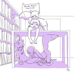 all_fours anal anal_penetration anthro anthro_on_anthro anthro_penetrated anthro_penetrating anthro_penetrating_anthro balls bodily_fluids book bottomless bottomwear bottomwear_down butt clothed clothing cum cum_in_mouth cum_inside cum_on_face cum_splatter erection eyes_closed fellatio floppy_ears foreskin from_behind_position genital_fluids genitals group group_sex inside library long_ears looking_pleasured low-angle_view male male/male male_penetrated male_penetrating male_penetrating_male nude one_sided_climax open_mouth oral oral_penetration orgasm pants pants_down partially_clothed partially_retracted_foreskin penetration penile penile_penetration penis penis_in_ass pokeball pokeball_clothing public public_sex reclining sex shota side_view smile smirk tongue tongue_out tongue_out_fellatio under_table young young_anthro young_male young_on_young aogami nintendo pokemon maverick_skye taori vince_nicolau ailurid canid canine fox hybrid lagomorph leporid mammal rabbit red_panda 2016 hi_res monochrome signature