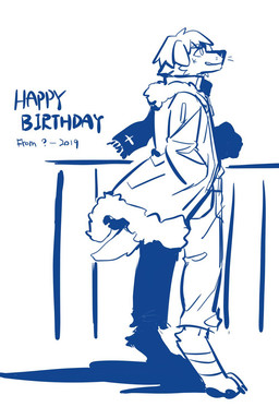 anthro bottomwear cheek_tuft claws clothed clothing digitigrade facial_tuft floppy_ears hair jacket looking_up male pants pawpads short_hair side_view simple_background smile solo standing topwear tuft unsigned asnnonaka canid canine canis domestic_dog mammal 2:3 blue_and_white digital_media_(artwork) hi_res monochrome