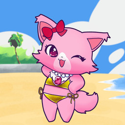 accessory anthro beach chibi cloud female fur gem hair_accessory hairclip jewelry looking_at_viewer markings necklace one_eye_closed palm_tree pearl_(gem) pearl_necklace pink_body pink_eyes pink_fur plant pose ribbons sea seaside smile solo tree water white_markings wink cklx_622 jewelpet sanrio sega sega_fave garnet_(jewelpet) domestic_cat felid feline felis mammal persian_cat 1:1 hi_res pinup