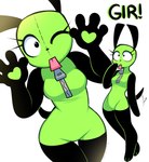 alternate_species anthro duo ears_up female furrification green_body one_eye_closed pawpads paws solo tail tail_motion tailwag tongue tongue_out wide_hips wink zipper puppysnackz invader_zim nickelodeon gir_(invader_zim) canid canine mammal hi_res