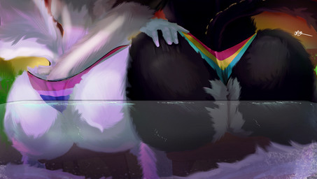 ambiguous/ambiguous ambiguous_anthro ambiguous_gender anal anal_fingering anthro beach big_butt bisexual_pride_colors butt butt_frottage butt_grab clothed clothing duo fingering grope hand_on_butt huge_butt lgbt_pride pansexual_pride_colors partially_clothed presenting presenting_hindquarters pride_color_clothing pride_color_underwear pride_colors serj side_by_side swimming_pool thong touching_butt underwear wide_hips fisher_dick lgbt_pride_month bama arctic_fox canid canine felid feline fox hybrid mammal true_fox absurd_res hi_res male_(lore)