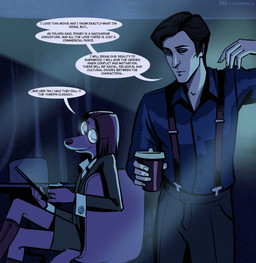 anthro beverage boots button_(fastener) chair clothing collared_shirt container cuff_links cup devious dress_shirt duo eyewear female footwear furniture glasses holding_beverage holding_container holding_cup holding_object male meeting_room narrowed_eyes planning screen_glow shirt shoes sitting smile standing suit tablet tail text topwear sir_paulus illumination_entertainment sing_(movie) pavel_(sir_paulus) suki_lane canid canine canis human mammal english_text hi_res