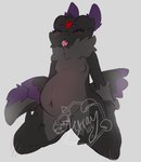 anthro belly big_belly black_body black_feathers blep blush blush_lines crow_(keeevin) eyes_closed feathers female genitals heart_symbol horn kneeling navel nude pregnant pregnant_anthro pregnant_female purple_body purple_feathers pussy solo tongue tongue_out wings artsmikas avian bird corvid corvus_(genus) crow hybrid kobold oscine passerine scalie digital_media_(artwork) hi_res sketch watermark