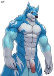 abs anthro blue_body blue_fur flaccid fur genitals humanoid_genitalia humanoid_penis male muscular muscular_male nude pecs penis pubes solo white_body white_fur kraidhiel sarcasticsparks canid canine canis mammal wolf hi_res