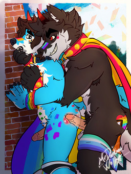 anthro balls body_tattoo bracelet collar duo finger_in_mouth from_behind_position genitals humanoid_genitalia humanoid_penis internal internal_anal jewelry legband lgbt_pride male male/male nude penis pride_color_flag pride_colors progress_pride_colors prostate prostate_stimulation prostate_with_heart pubes public public_nudity public_sex rainbow_pride_colors raised_tail sex spiked_bracelet spiked_collar spikes tail vincian_pride_colors x-ray_view mrdarknesswolf lgbt_pride_month dantalos mrdarknesswolf_(character) canid canine canis demon hybrid mammal wolf hi_res
