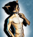 anthro black_hair blue_eyes fur hair male solo standing tan_body tan_fur white_body white_fur ryotsuke felid feline mammal