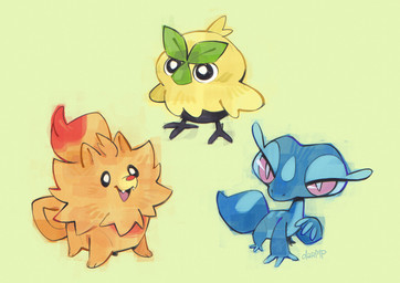 ambiguous_gender beak blue_body curled_tail feral fur green_background green_beak green_body group head_tuft open_mouth open_smile orange_body orange_fur purple_eyes simple_background smile standing tail trio tuft darmp nintendo pokemon browt gecqua generation_10_pokemon pokemon_(species) pombon 2026 digital_drawing_(artwork) digital_media_(artwork) full-length_portrait hi_res portrait shaded