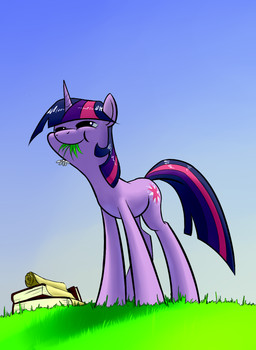 book cutie_mark eating female feral fur grass hair horn multicolored_hair outside plant purple_body purple_fur purple_hair scroll sky smile solo two_tone_hair underpable friendship_is_magic hasbro my_little_pony mythology twilight_sparkle_(mlp) equid equine mammal mythological_creature mythological_equine unicorn 2013 hi_res