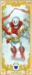alternate_version_at_source animated_skeleton annoying_dog_(undertale) art_nouveau bone canid canine canis card card_template dogbomber domestic_dog duo fortune_telling major_arcana male mammal one_eye_closed papyrus_(undertale) roman_numeral skeleton tarot tarot_card the_hierophant_(tarot) undead undertale undertale_(series) wink