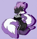 alternative_fashion anthro breast_squish breasts cleavage clothed clothing collar female fishnet_clothing goth hair hair_over_eye hand_on_hip highlights_(coloring) looking_at_viewer one_eye_obstructed solo squish solratic tiny_toon_adventures warner_brothers fifi_la_fume mammal mephitid skunk hi_res