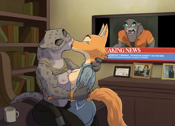 anthro anthro_on_anthro areola barbell_piercing biceps blue_clothing blue_suit breast_squish breasts breasts_frottage clothed clothing crossed_breasts duo female female/female female_anthro french_kissing fur kissing markings medium_breasts muscular muscular_anthro muscular_female partially_clothed piercing raised_clothing spots spotted_arms spotted_body spotted_face spotted_fur spotted_hips spotted_markings spotted_shoulders spotted_tail squish suit tail tail_markings text tuft conditional_dnp ekayas dreamworks the_bad_guys diane_foxington kitty_kat_(the_bad_guys) canid canine felid feline fox mammal english_text hi_res