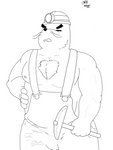 anthro body_hair bulge chest_hair clothed clothing headgear male muscular muscular_anthro muscular_male nipples overalls simple_background solo topless cake_top animal_crossing nintendo mr._resetti eulipotyphlan mammal mole_(animal) 3:4 absurd_res digital_media_(artwork) hi_res monochrome