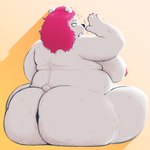 anthro back_fat big_breasts big_butt bodily_fluids breasts butt claws fangs fanning fanning_self female fur gradient_background hair heat_(temperature) huge_butt obese obese_anthro obese_female open_mouth overweight overweight_anthro overweight_female pink_hair sharp_teeth simple_background sitting small_tail solo sweat sweaty_back sweaty_breasts sweaty_butt tail teeth tongue tongue_out white_body white_fur zlut385 noelle_(twistcmyk) bear mammal polar_bear ursine 1:1 colored digital_drawing_(artwork) digital_media_(artwork) hi_res shaded