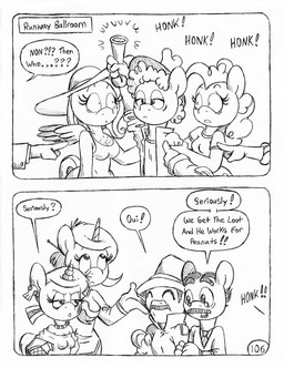 alternative_fashion anthro armwear back_wings beaten_up big_breasts breasts bruised bruised_face choker clothed clothed_anthro clothed_female clothed_male clothing detective dialogue dress ear_piercing eyelashes eyeliner eyes_closed female fishnet_armwear fishnet_clothing fluffy fluffy_tail freckled_breasts freckles fully_clothed fully_clothed_anthro fully_clothed_female fully_clothed_male goth group hair harp hat headgear headwear horn jewelry makeup male messy_hair musical_instrument necklace piercing plucked_string_instrument poofy_hair princess royalty smile speech_bubble string_instrument sun_hat sundress tail tall_female text text_box unicorn_horn wings circe_(artist) friendship_is_magic hasbro my_little_pony mythology pink_panther_(series) fan_character fluttershy_(mlp) gothy_moon_(circe) groucho_marx harpo_marx inspector_jacques_clouseau louise_the_singing_harp_(mlp) marx_brothers pinkie_pie_(mlp) princess_eaststern_(minalhan) earth_pony equid equine horse mammal mythological_creature mythological_equine pegasus pony unicorn winged_unicorn black_and_white comic english_text monochrome traditional_media_(artwork)