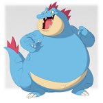 anthro belly big_belly blue_body blue_scales claws fangs happy head_turned looking_away male nude obese obese_anthro obese_male open_mouth overweight overweight_anthro overweight_male scales smile solo standing teeth toe_claws tongue wide_eyed pokelai nintendo pokemon feraligatr generation_2_pokemon pokemon_(species) scalie 1:1 2019