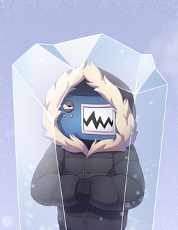 black_clothing broken_screen clothing electronics for_a_head frozen frozen_solid hoodie male puffer_jacket screen screen_face solo television topwear rediska600 kelnich humanoid object_head screen_head tv_head hi_res