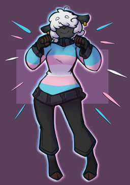 5_fingers anthro biped bottomwear breasts clothed clothed_anthro clothed_female clothing female fingers front_view fully_clothed fully_clothed_anthro fully_clothed_female fur hair hooves lgbt_pride pride_colors simple_background smile solo standing topwear transgender_pride_colors mewgle international_transgender_day_of_visibility belle_(mewgle) bovid caprine mammal sheep 2026 digital_drawing_(artwork) digital_media_(artwork) hi_res trans_(lore) trans_woman_(lore)