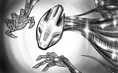 5_fingers ambiguous_gender fingers long_neck simple_background solo hufnaar species_request 16:10 monochrome sketch widescreen