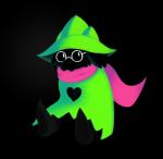 anthro barefoot biped black_background clothed clothing eyewear feet floppy_ears fur glasses hat headgear headwear heart_symbol looking_away male robe scarf simple_background sitting solo white_eyes chunkyoreo deltarune undertale_(series) ralsei bovid caprine darkner goat mammal 2018 hi_res