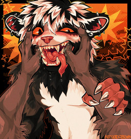 abstract_background alternative_fashion anthro anthro_on_anthro arm_grab black_body blush blush_lines bodily_fluids brown_body detailed_background disembodied_hand dripping drooling duo ear_piercing ear_ring emo fangs femboy finger_in_mouth fish_hooking makeup male male/male male_anthro mouth_play mouth_shot offscreen_character offscreen_male open_mouth piercing ring_piercing saliva saliva_drip saliva_on_tongue teeth tongue tongue_out white_body duncedogs aurora_skull american_opossum mammal marsupial hi_res