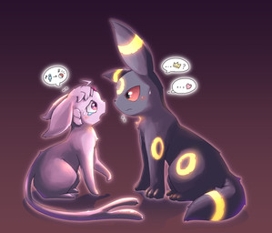 after_transformation bioluminescence black_body black_fur blush bodily_fluids crown directional_arrow duo female feral forehead_gem forked_tail fur gem gender_transformation glowing hair headgear heart_symbol iconography implied_transformation infatuation male mtf_transformation open_mouth pink_eyes pokeball purple_body purple_fur red_sclera simple_background sitting size_difference speech_bubble tail tears transformation unusual_anatomy unusual_tail yellow_body yellow_fur kareha_21909 nintendo pokemon eeveelution espeon generation_2_pokemon human mammal pokemon_(species) umbreon hi_res