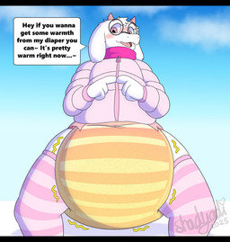 ambiguous_gender anthro big_diaper black_eyewear black_glasses blush blush_lines bodily_fluids clothed clothing cloud crotch_focus detailed_background dialogue diaper ellipsis eyewear first_person_view floppy_ears front_view fur genital_fluids glasses head_horn heart_symbol horn huge_diaper index_to_index jacket legwear looking_at_viewer looking_down looking_down_at_viewer low-angle_view open_mouth open_smile pattern_clothing pattern_legwear pattern_thigh_highs pink_clothing pink_horn pink_jacket pink_legwear pink_scarf pink_thigh_highs pink_topwear round_glasses scarf sky smile snow solo speech_bubble standing striped_clothing striped_diaper striped_legwear striped_thigh_highs stripes text thigh_highs three-quarter_view tilde_after_text topwear unclean_diaper urine used_diaper using_diaper wearing_diaper wearing_glasses wet_diaper wetting wetting_diaper white_body white_fur zipper shadyadi deltarune undertale_(series) ralsei bovid caprine darkner goat mammal 2025 artist_name english_text hi_res letterbox signature male_(lore)