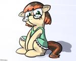 5:4 big_eyes brown_hair brown_tail clothing earth_pony equid equine eyelashes eyewear female feral freckles glasses green_eyes hair hasbro hooves horse mammal multicolored_hair my_little_pony orange_hair orange_tail pokehidden pony simple_background sitting solo tail toony two_tone_hair two_tone_tail white_background