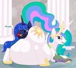 anal anal_penetration anal_vore anus ball_gag belly big_belly blue_body blue_hair blush cutie_mark duo endosoma female female/female feral gag hair horn multicolored_hair nude open_mouth penetration safe_vore simple_background soft_vore tail text vore white_body wings arceus_tummy friendship_is_magic hasbro my_little_pony mythology princess_celestia_(mlp) princess_luna_(mlp) equid equine horse mammal mythological_creature mythological_equine pony winged_unicorn hi_res incest_(lore) sibling_(lore) sister_(lore) sisters_(lore)