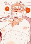 abs anthro chest_tuft claws clothed clothing collared_shirt dress_shirt eyebrow_slit eyebrows eyewear finger_claws freckles glasses hand_on_cheek hand_on_wrist leaf leaf_on_head lying male muscular muscular_anthro muscular_male on_back open_clothing open_shirt open_topwear orange_speech_bubble pecs shirt solo stubble text topwear tuft unbuttoned_shirt booboo34 gobert_krasimir bear mammal ursine 2024 english_text hi_res monochrome