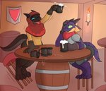 alcohol annoyed anthro beverage clothed clothing drunk duo female fully_clothed inside substance_intoxication tavern tongue tongue_out starit lilla_(rmaster) tarr kobold scalie 2020 hi_res